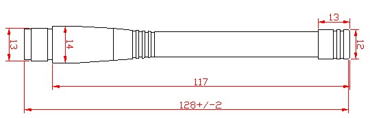 棒状天线SW150-ZT128DN的机械尺寸